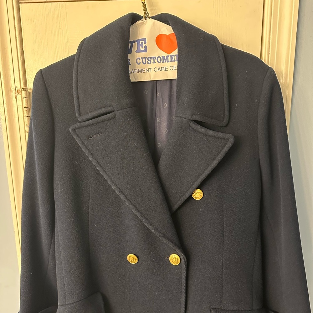Christian DIOR Vintage Navy Blue Double-Breasted Coat L 12